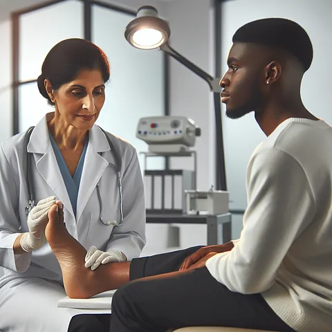 Realistic stock image of podiatrist examining foot