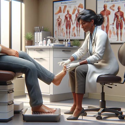 Realistic image of podiatrist treating foot pain